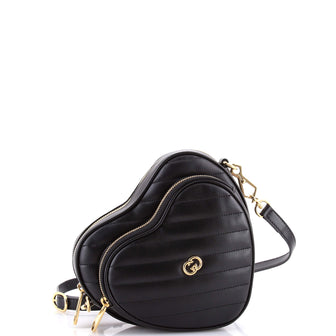 Gucci Interlocking G Heart Shoulder Bag Diagonal Quilted Leather Mini