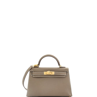 Hermes Kelly Mini II Bag Grey Epsom with Gold Hardware 20