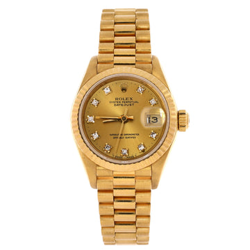 Rolex Oyster Perpetual Datejust Automatic Watch Yellow Gold with Diamond Markers 26