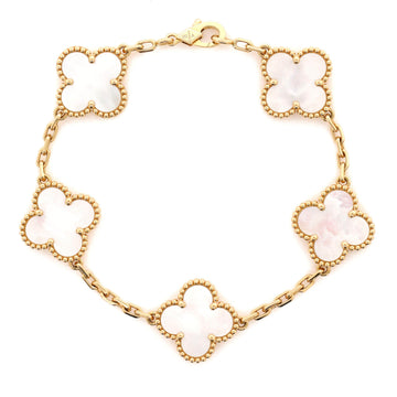 Van Cleef & Arpels Vintage Alhambra 5 Motifs Bracelet 18K Yellow Gold and Mother of Pearl