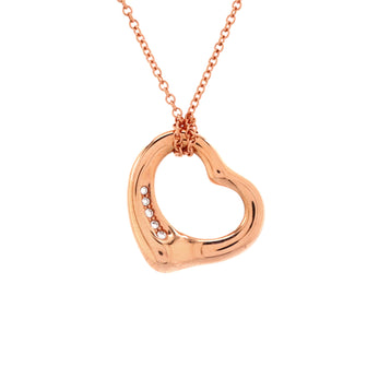 Elsa Peretti Open Heart 5 Diamonds Pendant Necklace 18K Rose Gold with Diamonds