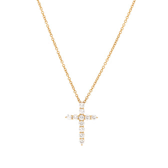 Tiffany & Co. Cross Pendant Necklace 18K Yellow Gold with Diamonds Small