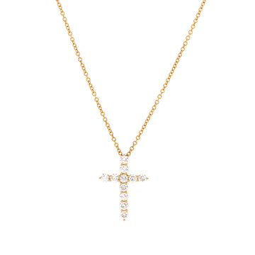 Tiffany & Co. Cross Pendant Necklace 18K Yellow Gold with Diamonds Small