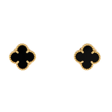 Van Cleef & Arpels Sweet Alhambra Stud Earrings 18K Yellow Gold and Onyx