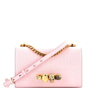 Alexander McQueen Jewelled Flap Satchel Crocodile Embossed Leather Medium