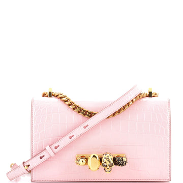 Alexander McQueen Jewelled Flap Satchel Crocodile Embossed Leather Medium