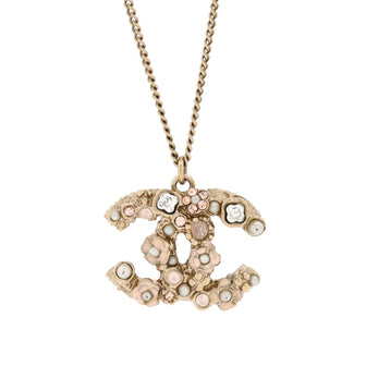 Chanel Camellia on CC Pendant Necklace Metal and Enamel with Crystals and Faux Pearls