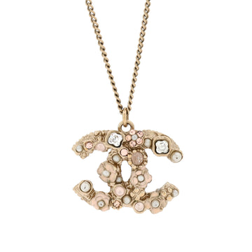 Chanel Camellia on CC Pendant Necklace Metal and Enamel with Crystals and Faux Pearls