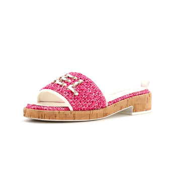 Chanel Women's Chain CHA-NEL Mule Sandals Tweed and Cork