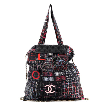 Chanel Foldable Tote Bag with Chain Quilted Caviar with Printed Nylon