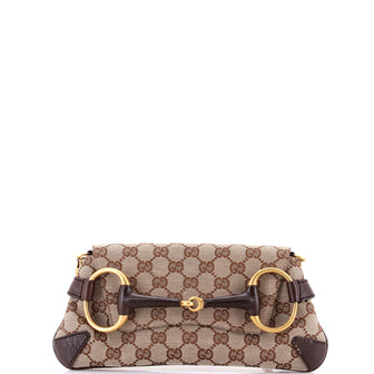 Gucci Horsebit Chain Clutch GG Canvas with Leather Medium