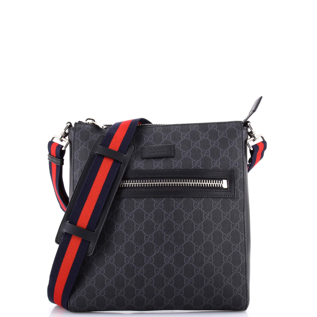 Gucci Web Strap Front Zip Messenger Bag GG Coated Canvas Medium