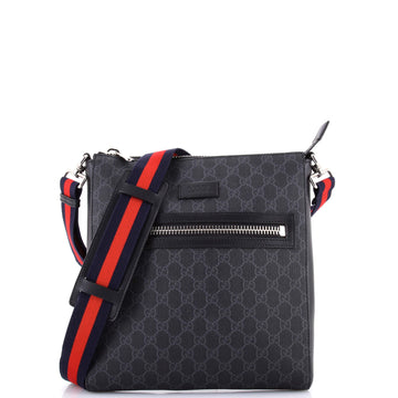 Gucci Web Strap Front Zip Messenger Bag GG Coated Canvas Medium