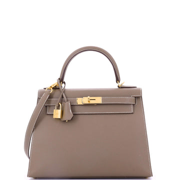 Hermes Kelly Handbag Grey Epsom with Gold Hardware 28