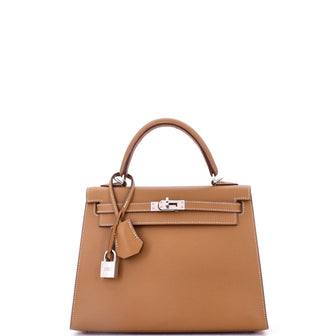 Hermes Kelly Handbag Brown Epsom with Palladium Hardware 25
