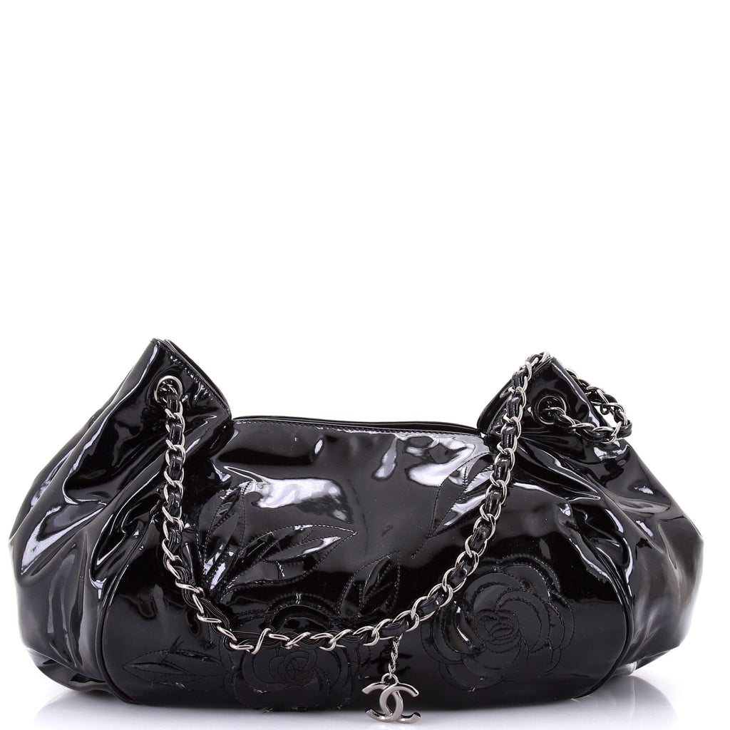 Chanel Tweed Petals Camellia Accordion Bag Patent Large Black 3547994
