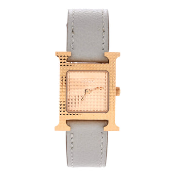 Hermes Heure H Quartz Watch Clous de Paris Hobnail Rose Gold and Leather 21