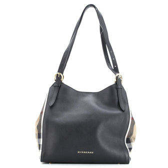 Burberry Canterbury Tote Leather and House Check Canvas Small