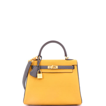 Hermes Kelly Handbag Bicolor Togo with Brushed Gold Hardware 25