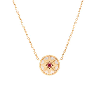 Christian Dior Rose des Vents Necklace 18K Yellow Gold with Ruby and Mother of Pearl