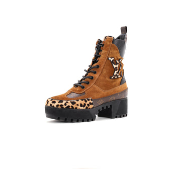 Louis Vuitton Women's Laureate Platform Desert Boots Suede with Monogram Canvas and Pony Hair