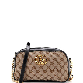 Gucci GG Marmont Shoulder Bag Diagonal Quilted GG Canvas with Leather Small