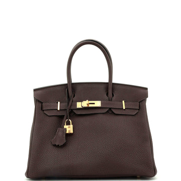 Hermes Birkin Handbag Brown Clemence with Gold Hardware 35