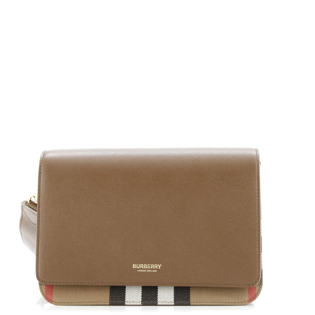 Burberry Mackford Shoulder Bag Leather and House Check Canvas