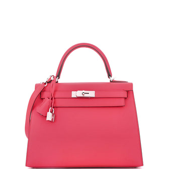 Hermes Kelly Handbag Pink Epsom with Palladium Hardware 28