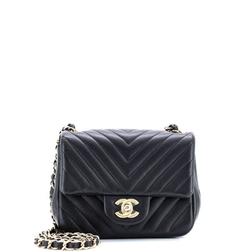 Chanel Square Classic Single Flap Bag Chevron Lambskin Mini