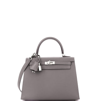 Hermes Kelly Handbag Grey Epsom with Palladium Hardware 25