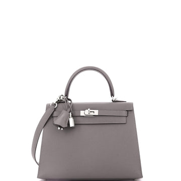 Hermes Kelly Handbag Grey Epsom with Palladium Hardware 25