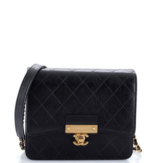 Chanel Logo Plate Square Wallet on Chain Quilted Goatskin
