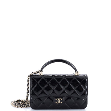 Chanel Classic Top Handle Flap Phone Holder with Chain Quilted Patent