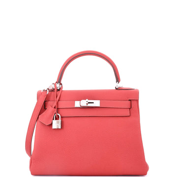 Hermes Kelly Handbag Red Clemence with Palladium Hardware 28