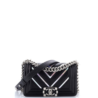 Chanel Boy Flap Bag Chevron Lambskin with Holographic PVC Small