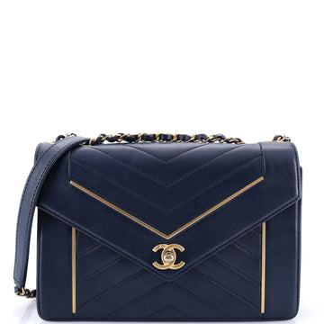 Chanel Reversed Flap Bag Chevron Lambskin Medium