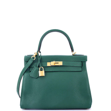Hermes Kelly Handbag Green Clemence with Gold Hardware 28