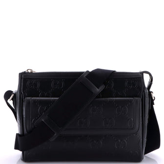 Gucci Front Pocket Messenger Bag GG Embossed Perforated Leather Medium
