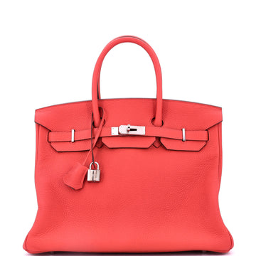 Hermes Birkin Handbag Red Clemence with Palladium Hardware 35