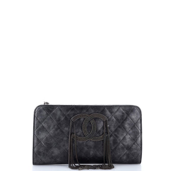 Chanel CC Chain Fringe Wristlet Clutch Quilted Leather