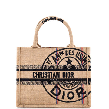 Christian Dior Book Tote Embroidered Raffia Small