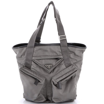 Prada Triangle Logo Multi-Pocket Open Tote Re-Nylon