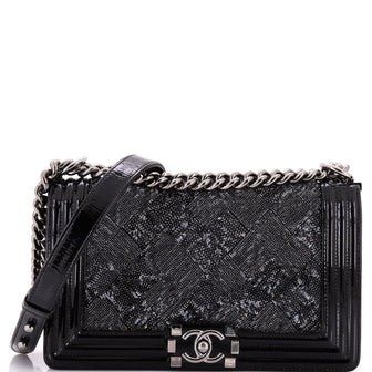 Chanel Boy Flap Bag Sequin with Patent Old Medium