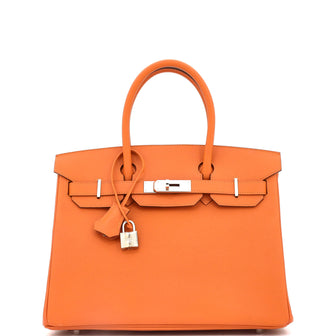 Hermes Birkin Handbag Orange Epsom with Palladium Hardware 30