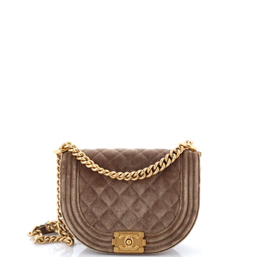Chanel Boy Curved Messenger Bag Quilted Velvet Small