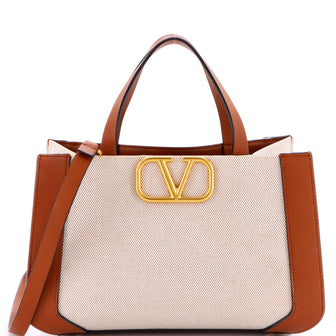 Valentino Garavani VLogo Shopper Tote Canvas and Leather Small