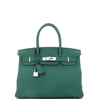 Hermes Birkin Handbag Green Togo with Palladium Hardware 30