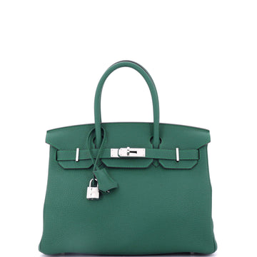 Hermes Birkin Handbag Green Togo with Palladium Hardware 30