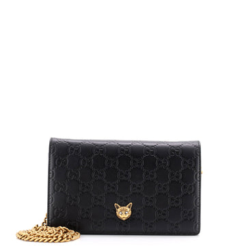 Gucci Crystal Cat Wallet on Chain Guccissima Leather